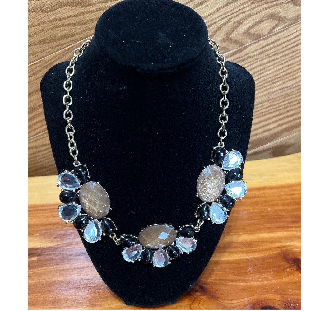Vtg Y2K Chunky Bib Statement Necklace Shimmer Acrylic Beads Geometric Adjustable